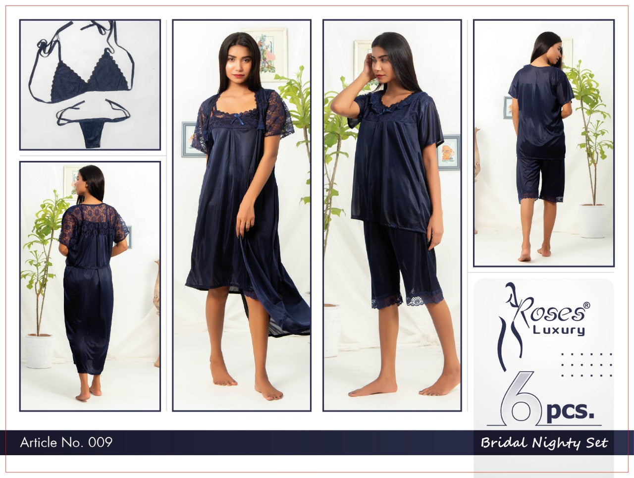 6 Pcs Premium Quality Nighty with Beutiful Bikini Short & Shirts