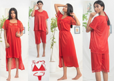 6 Pieces All in One Bridal Cozy Silky Smooth Rose Nighty-Cover