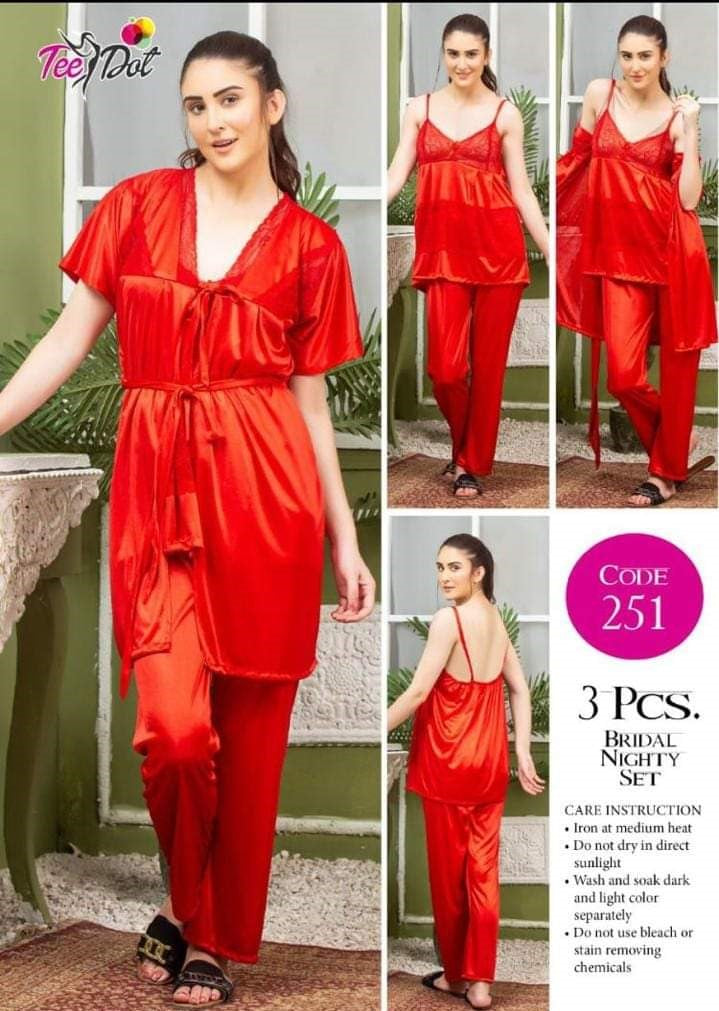 Bridal 3-Piece Silky Camisole, Trousers & Gown Luxurious Look