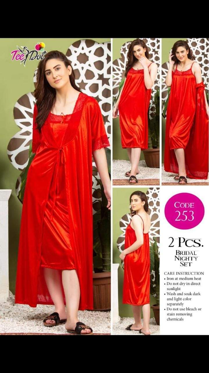 Bridal Pulpy Red Long Camisole & Gown Night Dress