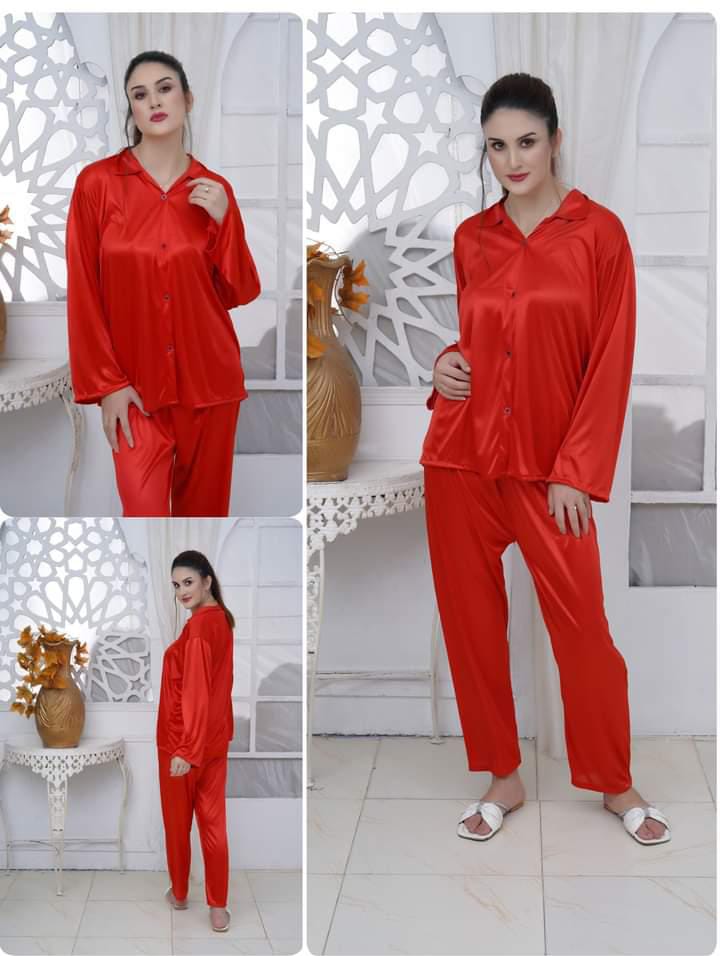 Casual Red Orange Nighty Full Sleeves Shirt & Pajama Nighty-Cover