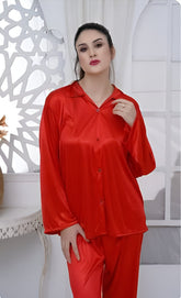 Casual Red Orange Nighty Full Sleeves Shirt & Pajama Nighty