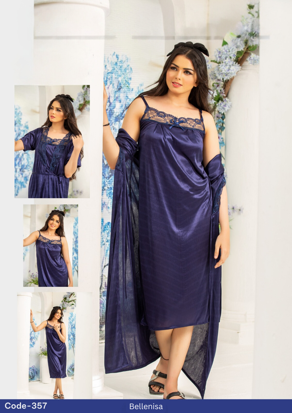 Elegant Blue Long Cami with Lace Neck & Gaon - Best in Pakistan
