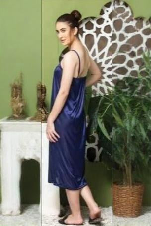 Luxury Attractive 2 Piece Honeymoon Long Night Dress - Blue-Back