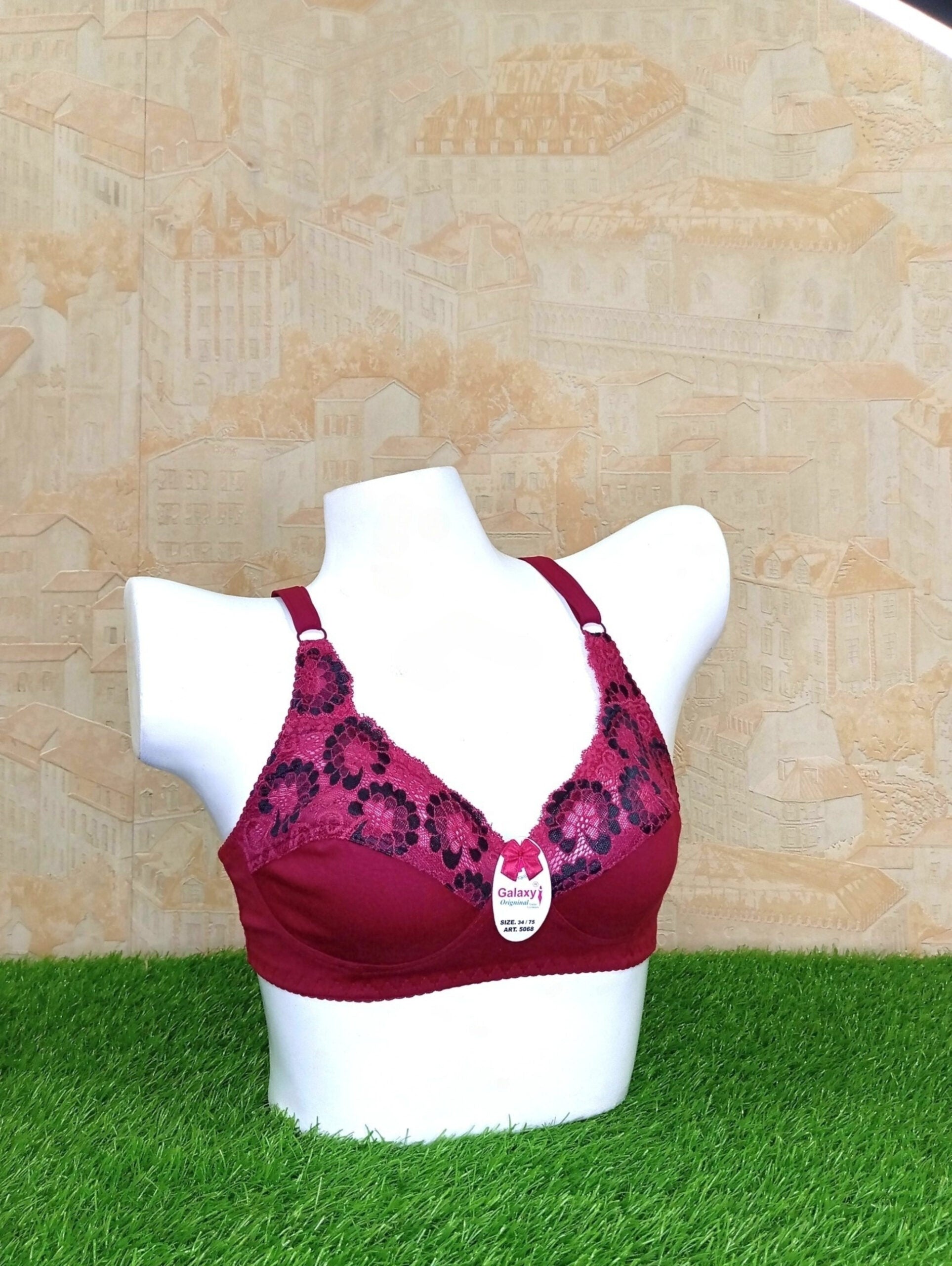 Sexy & Comfortable Maroon Half Embroidery Non Padded Bra-Front