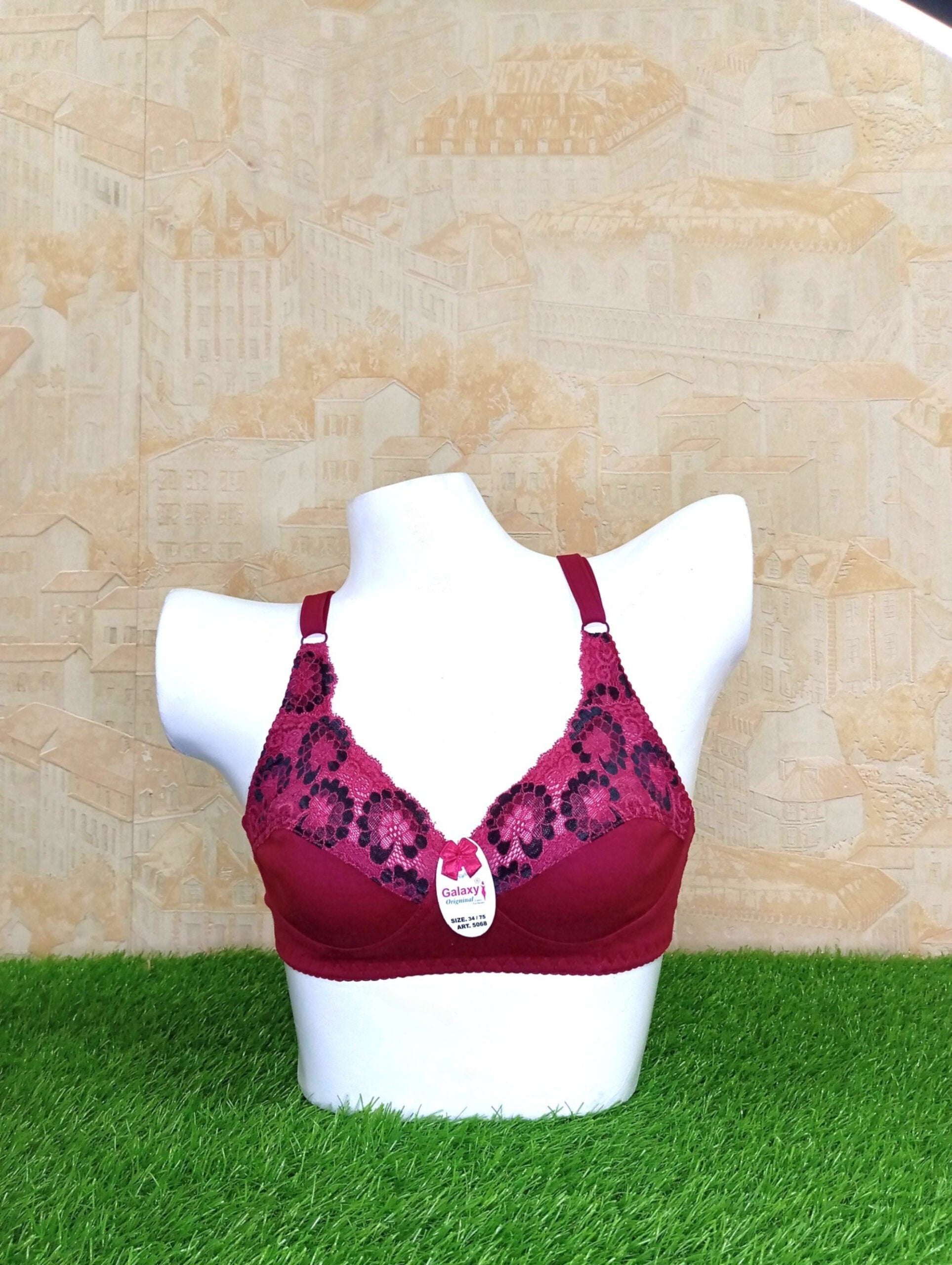 Sexy & Comfortable Maroon Half Embroidery Non Padded Bra