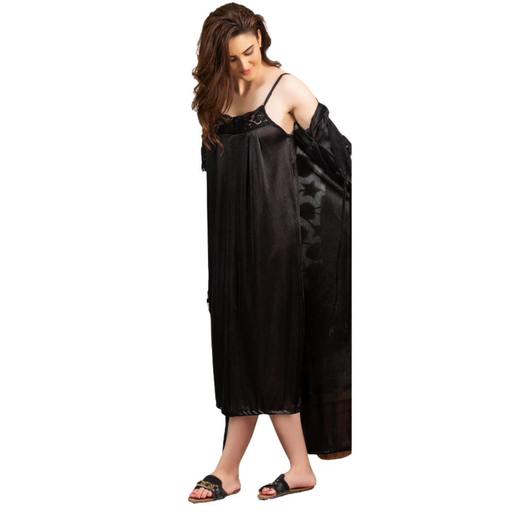 Timeless Glamour Bridal Black Camisole & Gown Lace Night Dress for a Bold and Elegant Statement-Gown