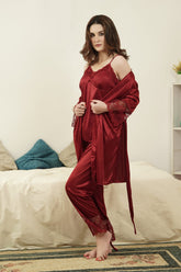 Crimson Silk Camisole and Gown Set 5 Piece