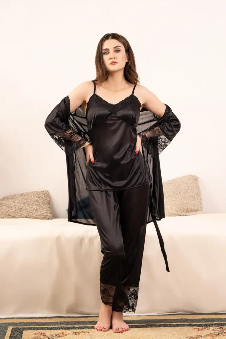 Luxury Bridal Silk 5 Pieces Nightwear Set with Slit Design