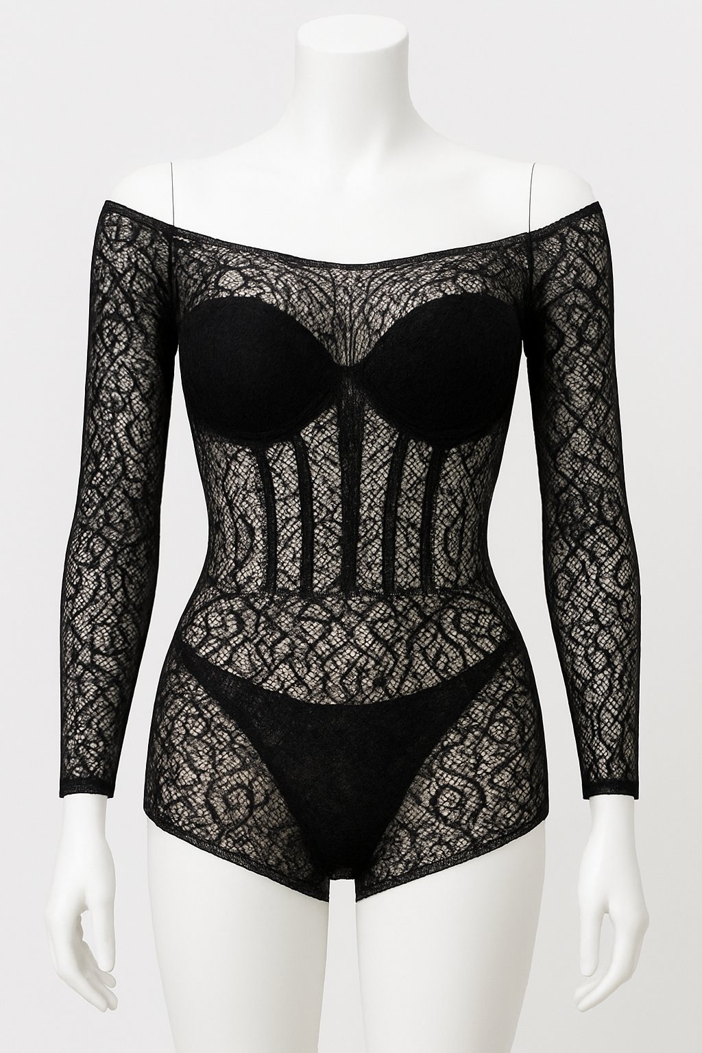 Elegant Black Lace Sheer Bodystocking Dress
