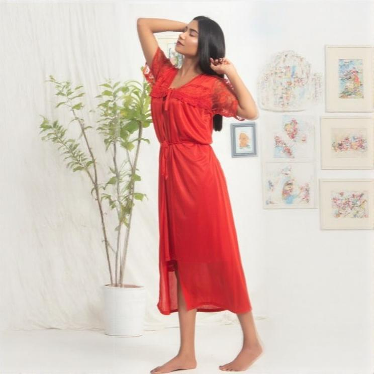 6 Pieces All in One Bridal Cozy Silky Smooth Rose Nighty-Gaon