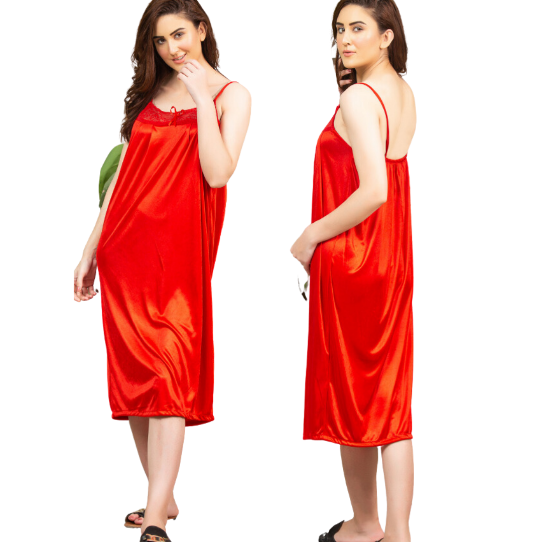 Bridal Pulpy Red Long Camisole & Gown Night Dress