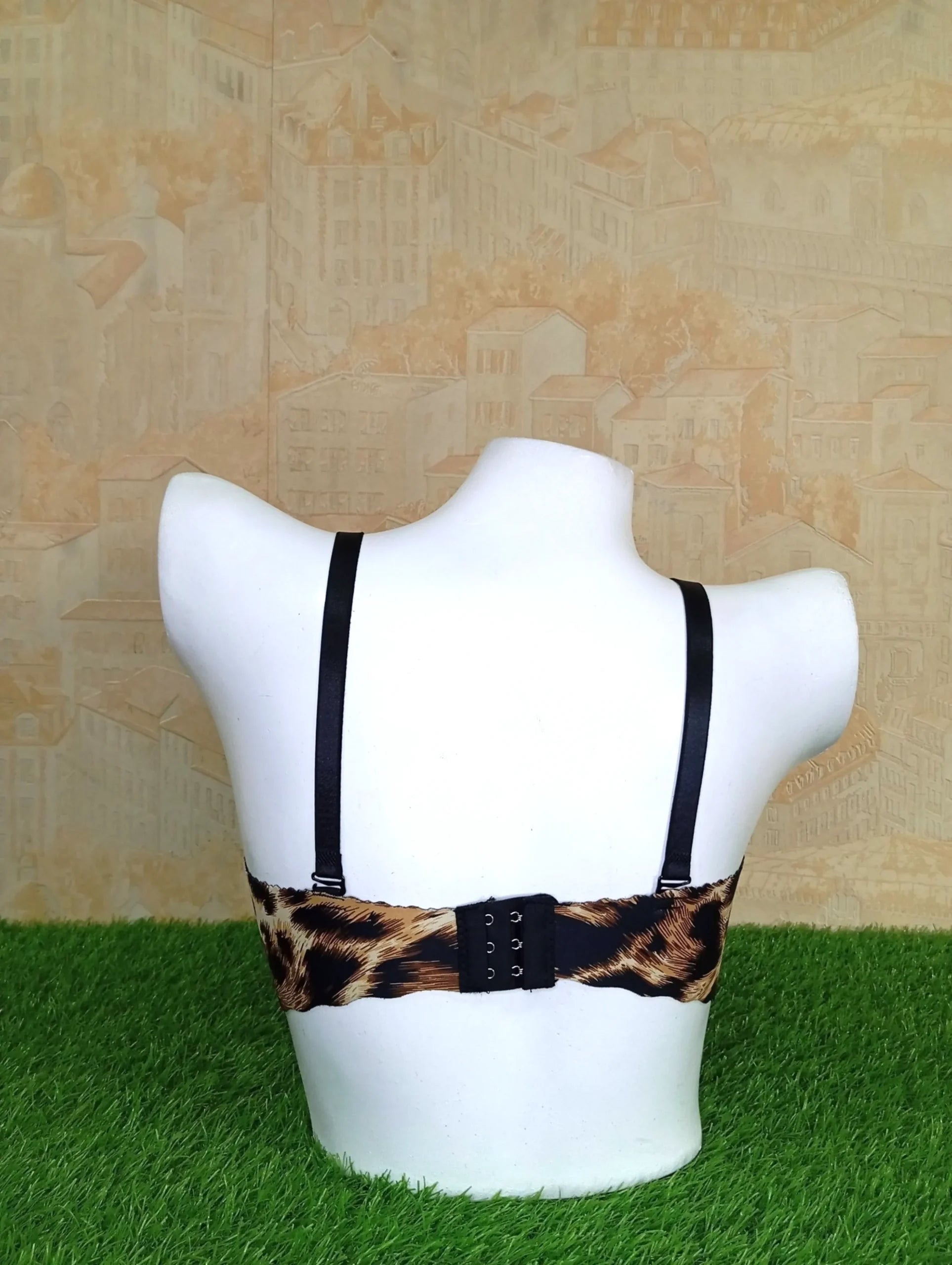 Cheetah Printed Yellow Push-Up Padded Bra Detachable Straps-Back