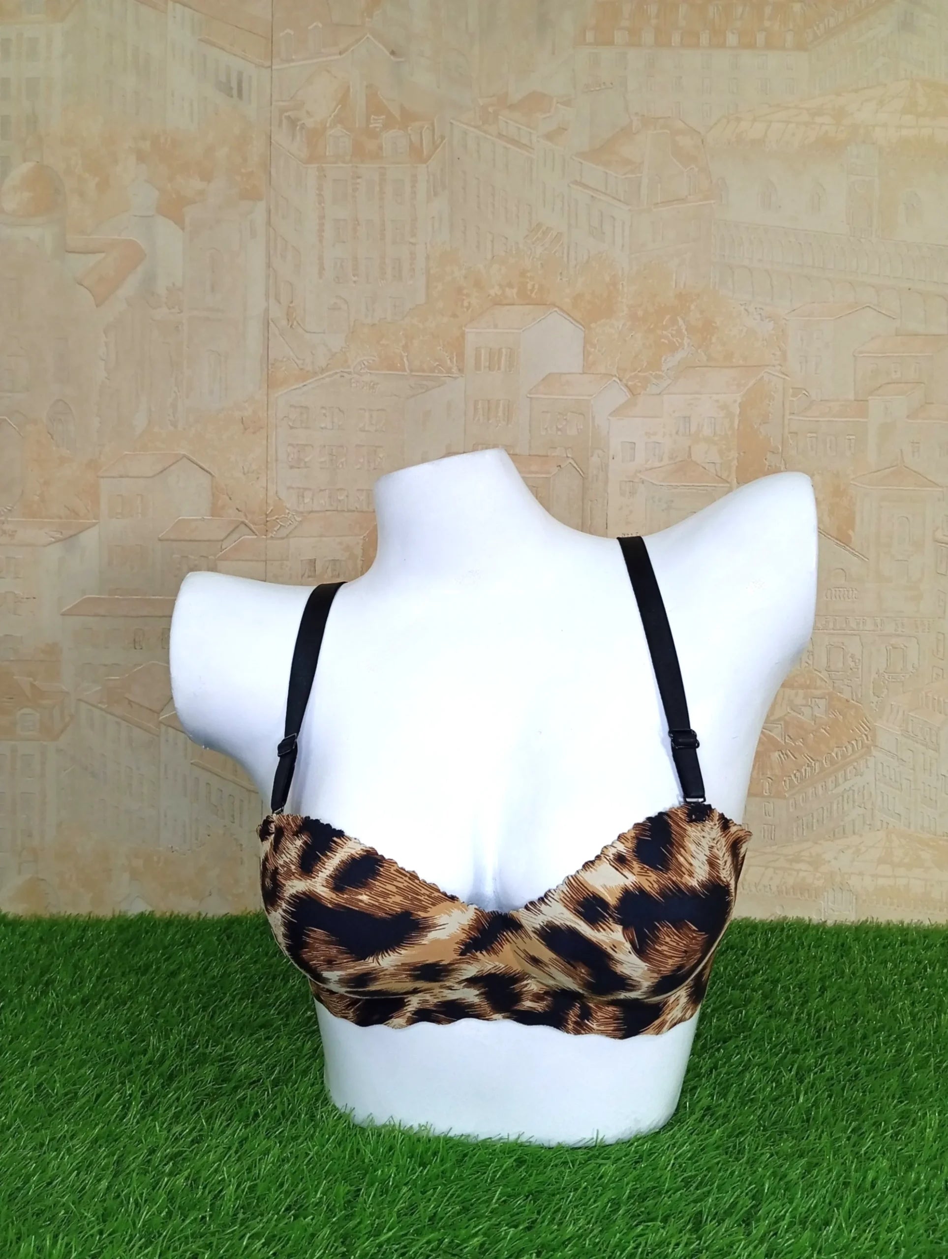 Cheetah Printed Yellow Push-Up Padded Bra Detachable Straps-Front