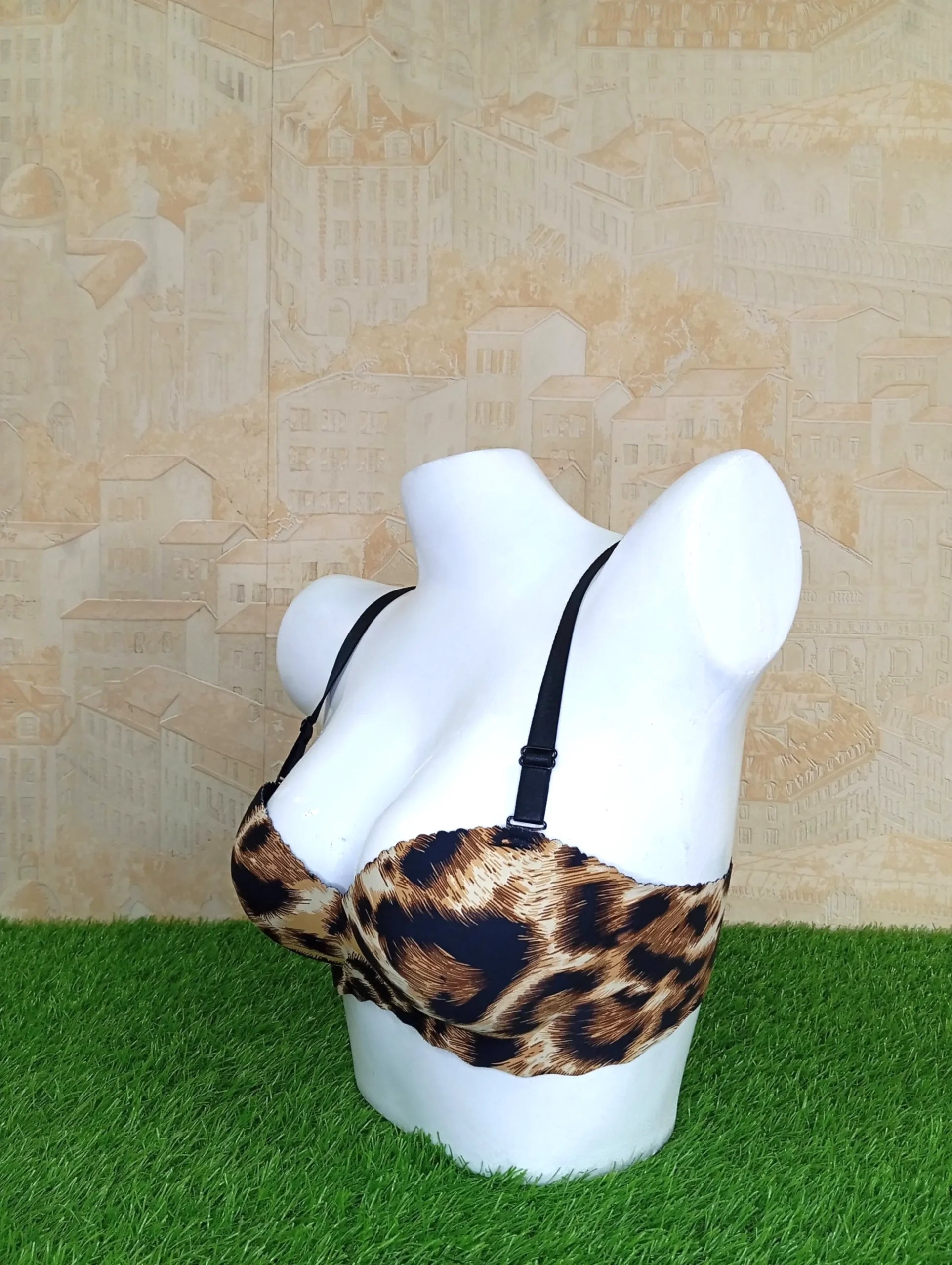 Cheetah Printed Yellow Push-Up Padded Bra Detachable Straps-with Straps