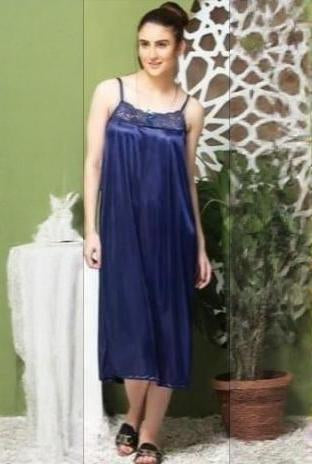Luxury Attractive 2 Piece Honeymoon Long Night Dress - Blue-Camisole