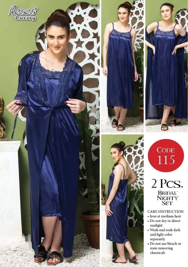 Luxury Attractive 2 Piece Honeymoon Long Night Dress - Blue-Cover