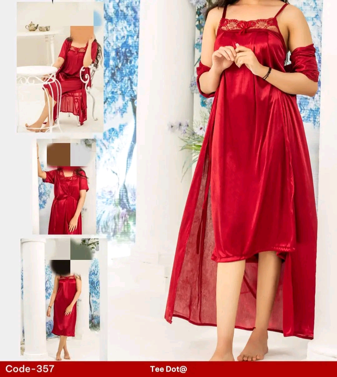 Luxury Bridal Red Nighty Lace Neck Camisole Nighty Long Gown