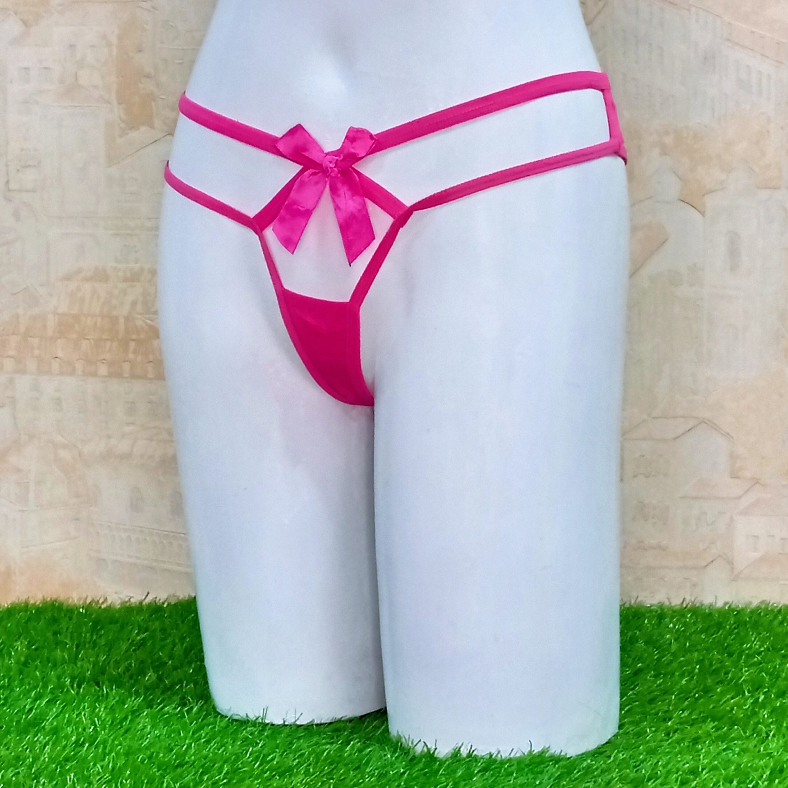 Pink Thong with Hot & Sexy Double Strip Ribbon T Panty Underwear-Front Side