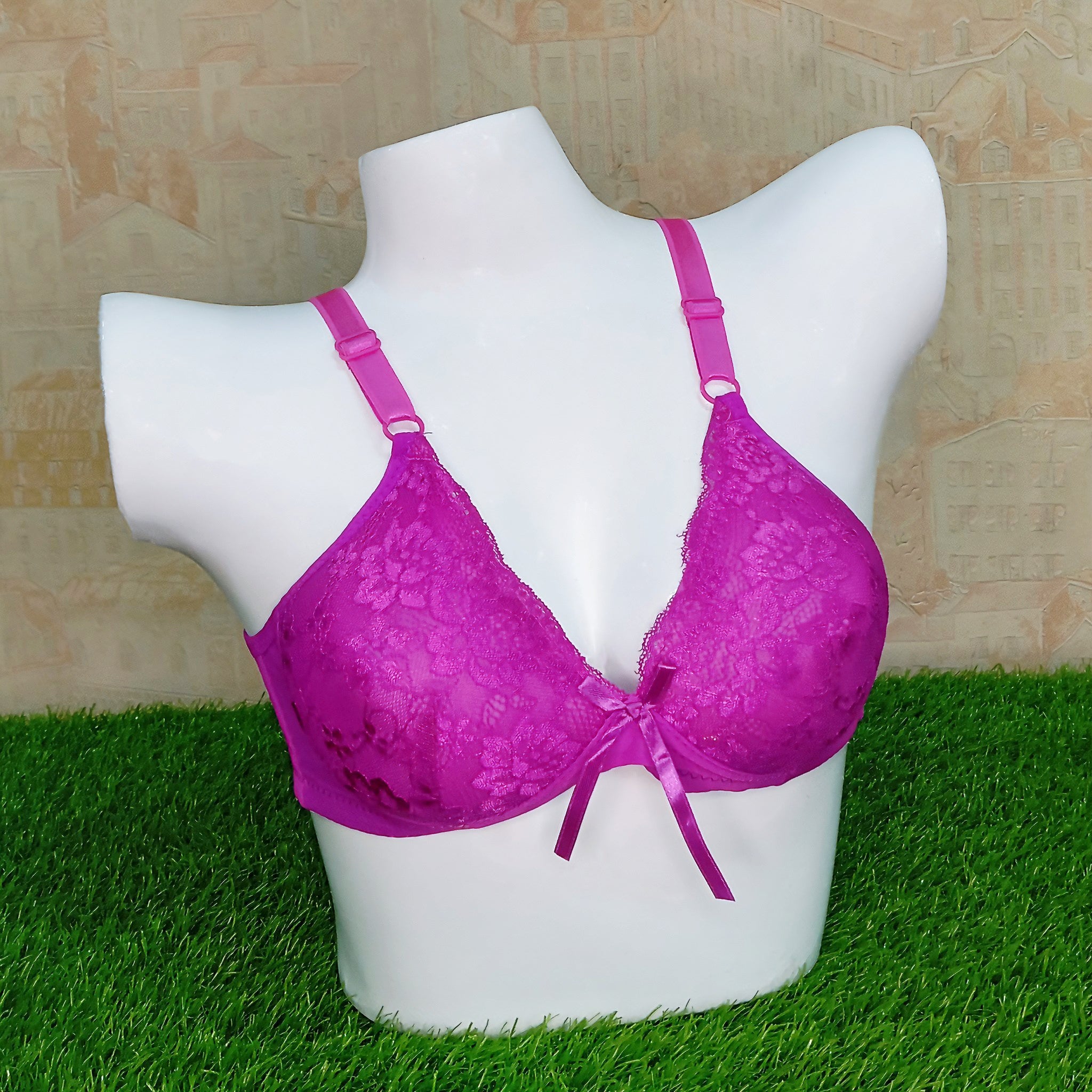 Purple Sexy Padded Ribbon Bra - Lowest In Pakistan-Close up