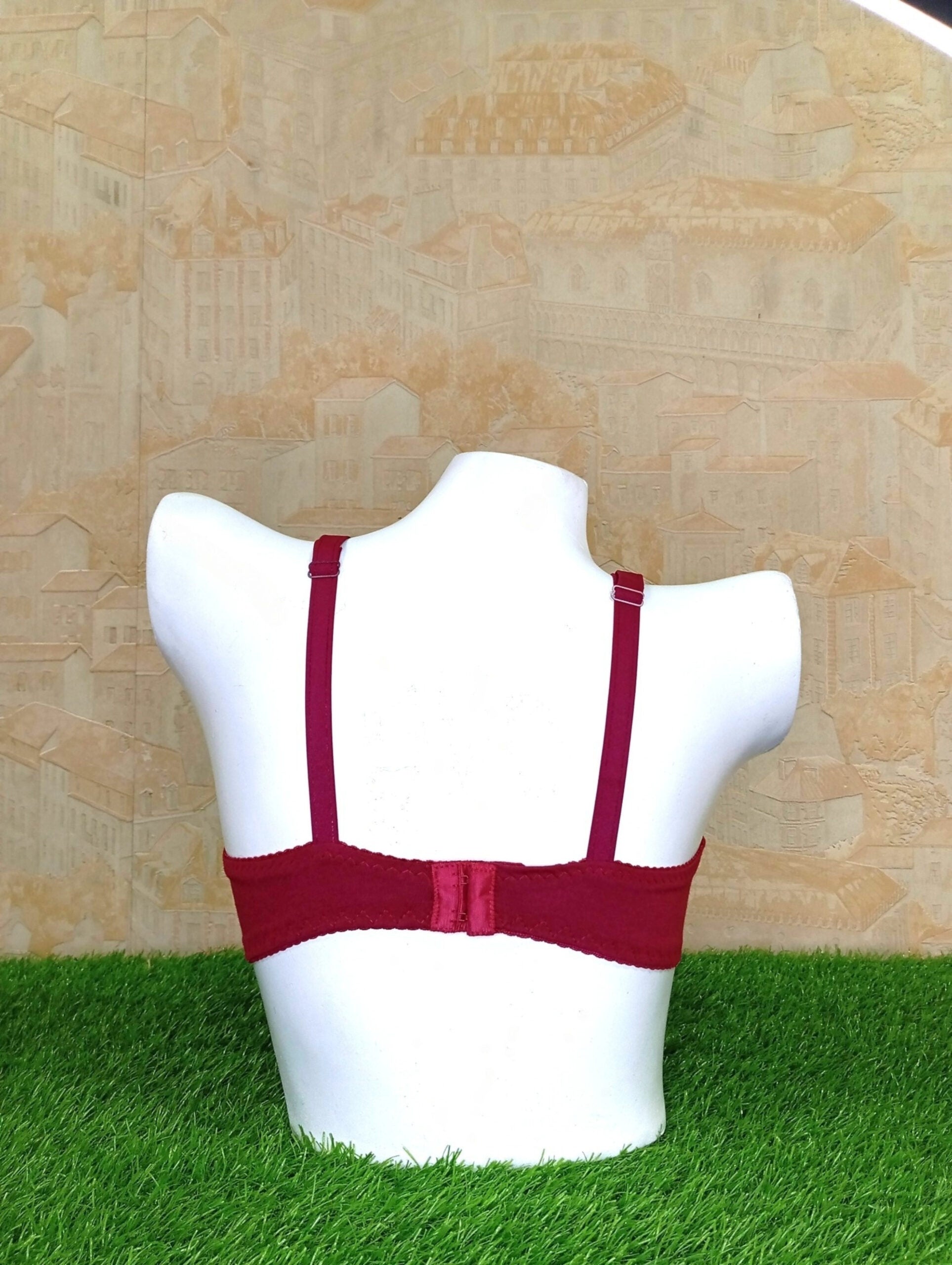 Sexy & Comfortable Maroon Half Embroidery Non Padded Bra-Bback