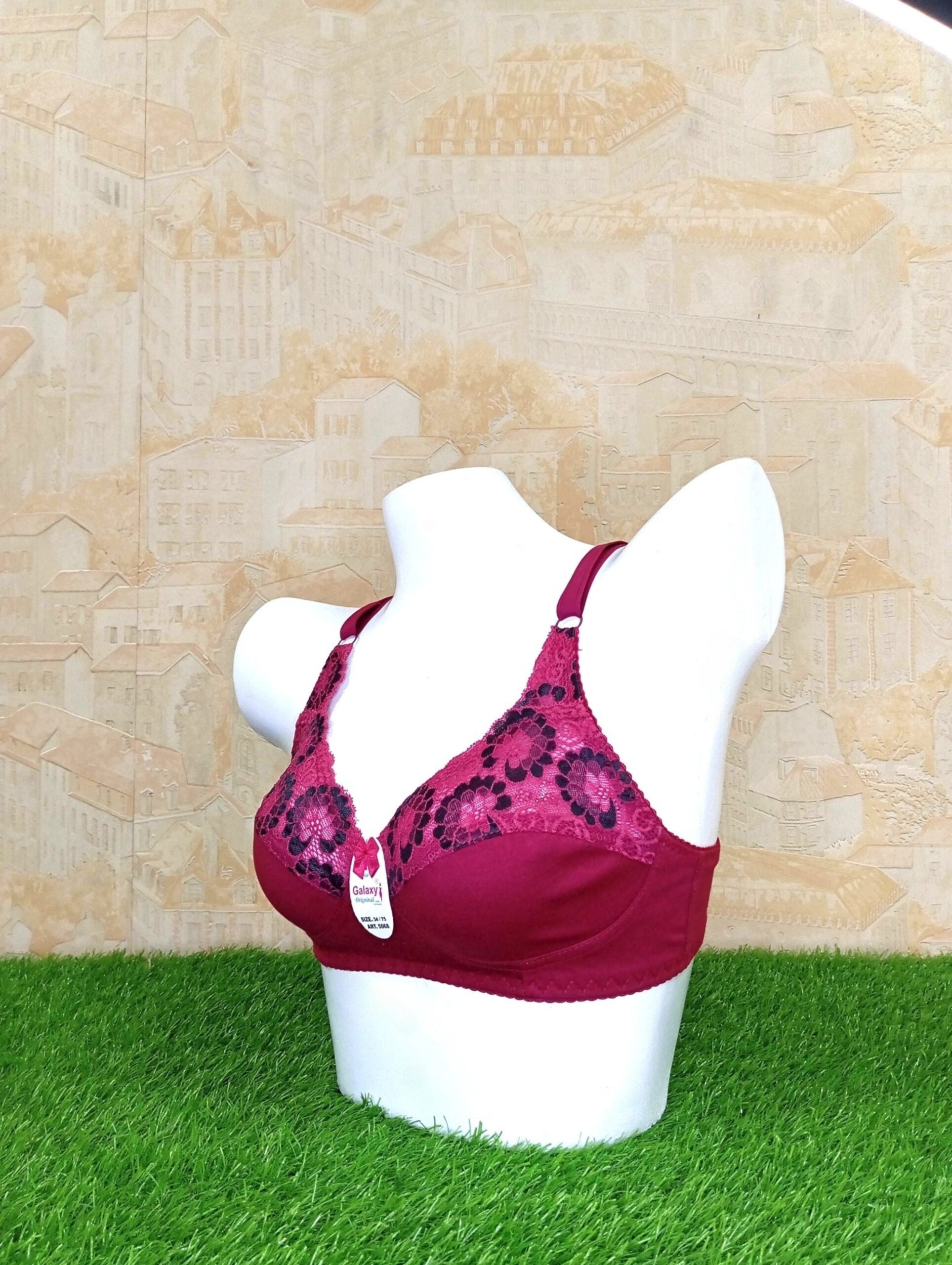 Sexy & Comfortable Maroon Half Embroidery Non Padded Bra-Side