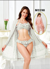 Sexy See Through Transparent Gaon & Bra Panty Set