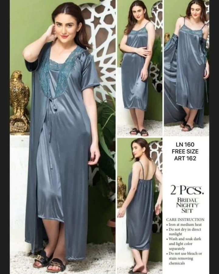 Soft Sophistication Grey Silky Long Camisole & Gown Night Dress for a Luxurious and Comfortable Evening.