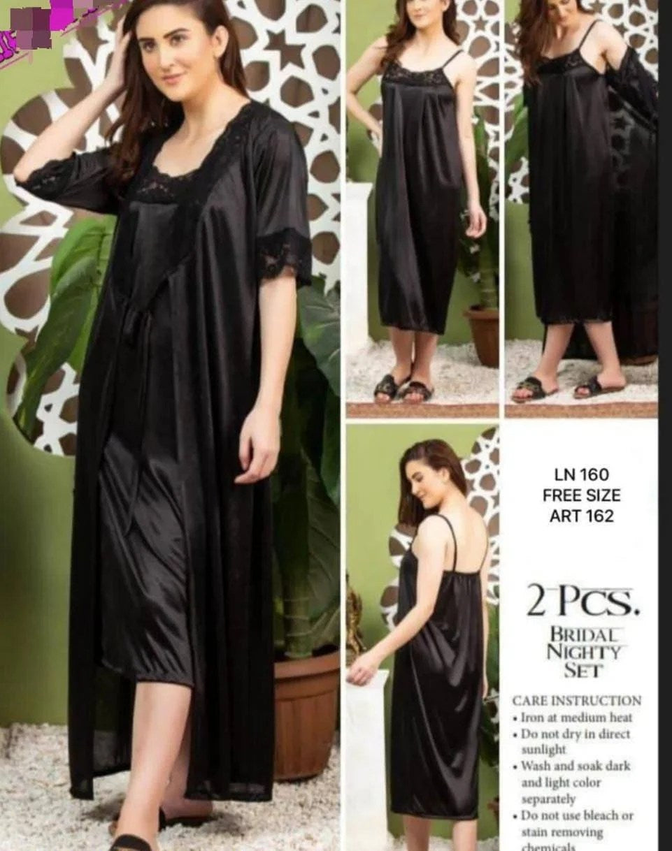 Bridal Black Long Camisole & Gown Night Dress