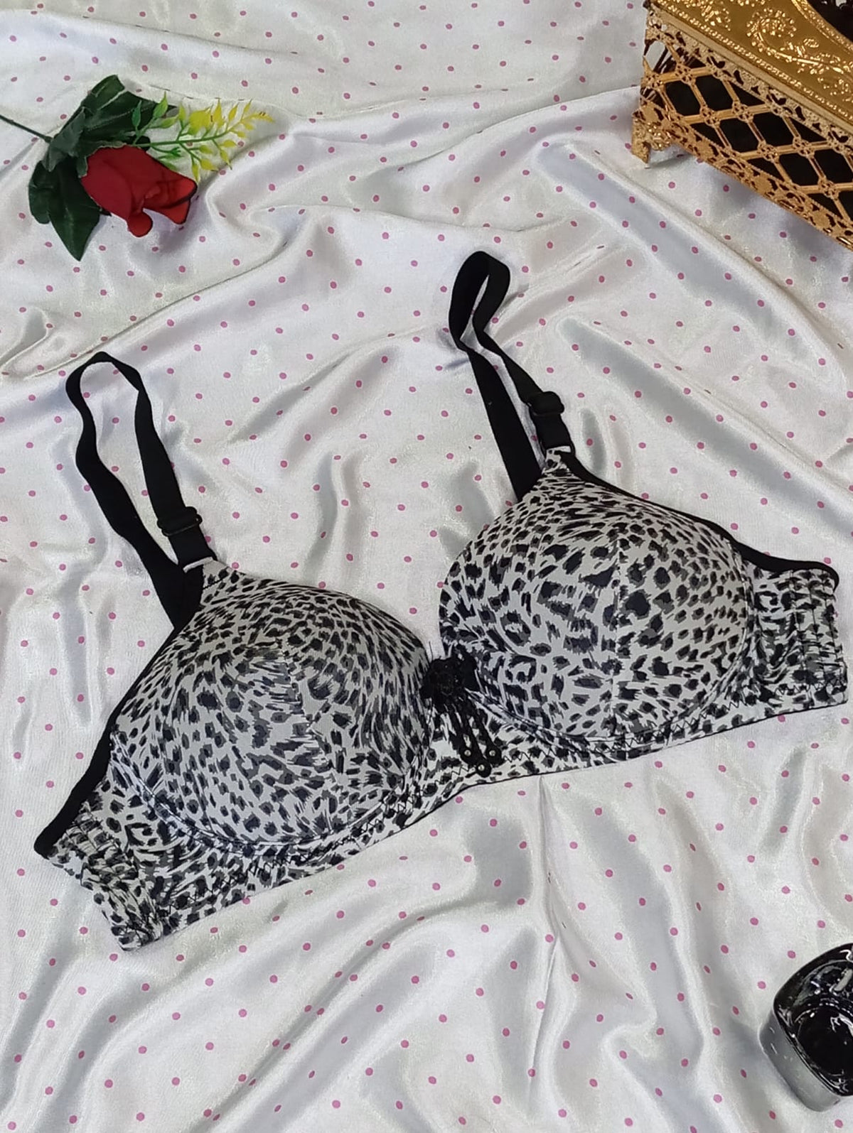 Fierce White Cheetah Print Padded Bra – Elegant & Bold
