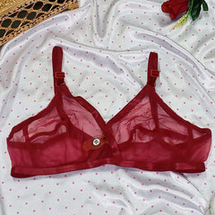Pack of 3 Seductive, Airy, Premium Quality Transparent Net Bra in Black, Skin & Maroon-Red